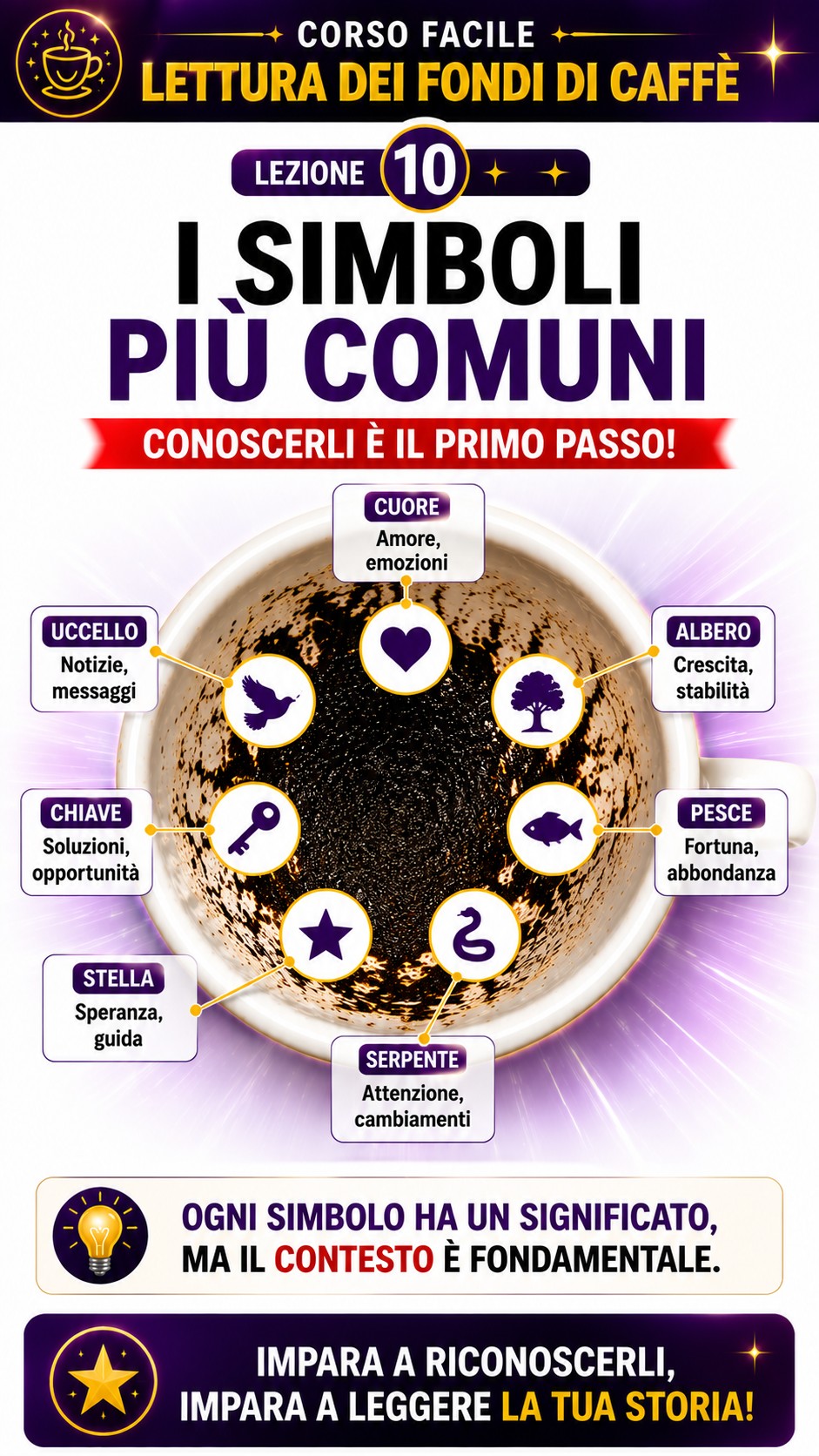 corso facile illustrato con immagini per imparare la lettura dei fondi di caffè realizzato dai tarocchi gratis delle streghe e dal cartomante francesco