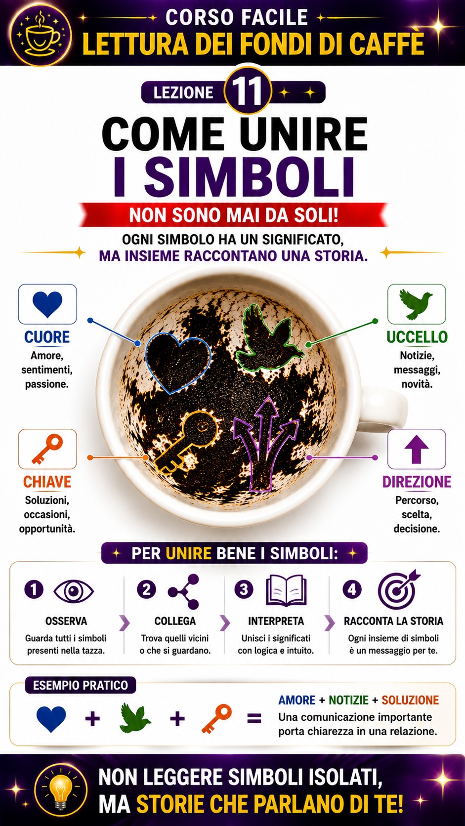 corso facile illustrato con immagini per imparare la lettura dei fondi di caffè realizzato dai tarocchi gratis delle streghe e dal cartomante francesco