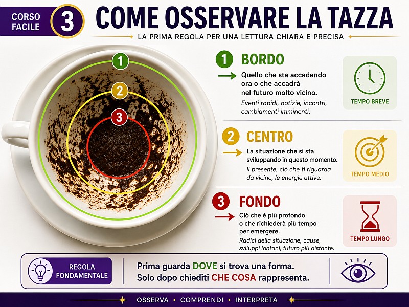 corso facile illustrato con immagini per imparare la lettura dei fondi di caffè realizzato dai tarocchi gratis delle streghe e dal cartomante francesco