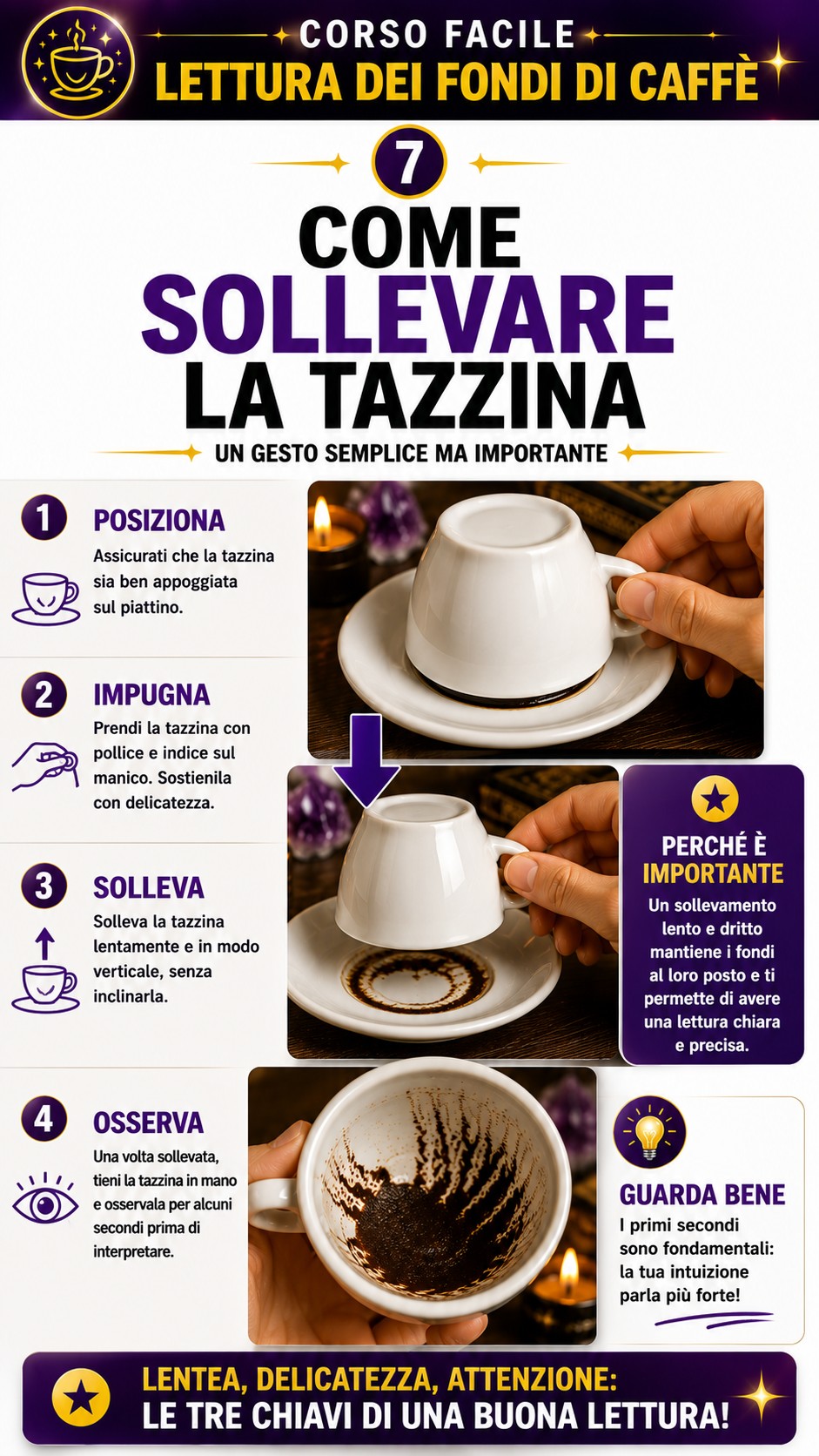 corso facile illustrato con immagini per imparare la lettura dei fondi di caffè realizzato dai tarocchi gratis delle streghe e dal cartomante francesco