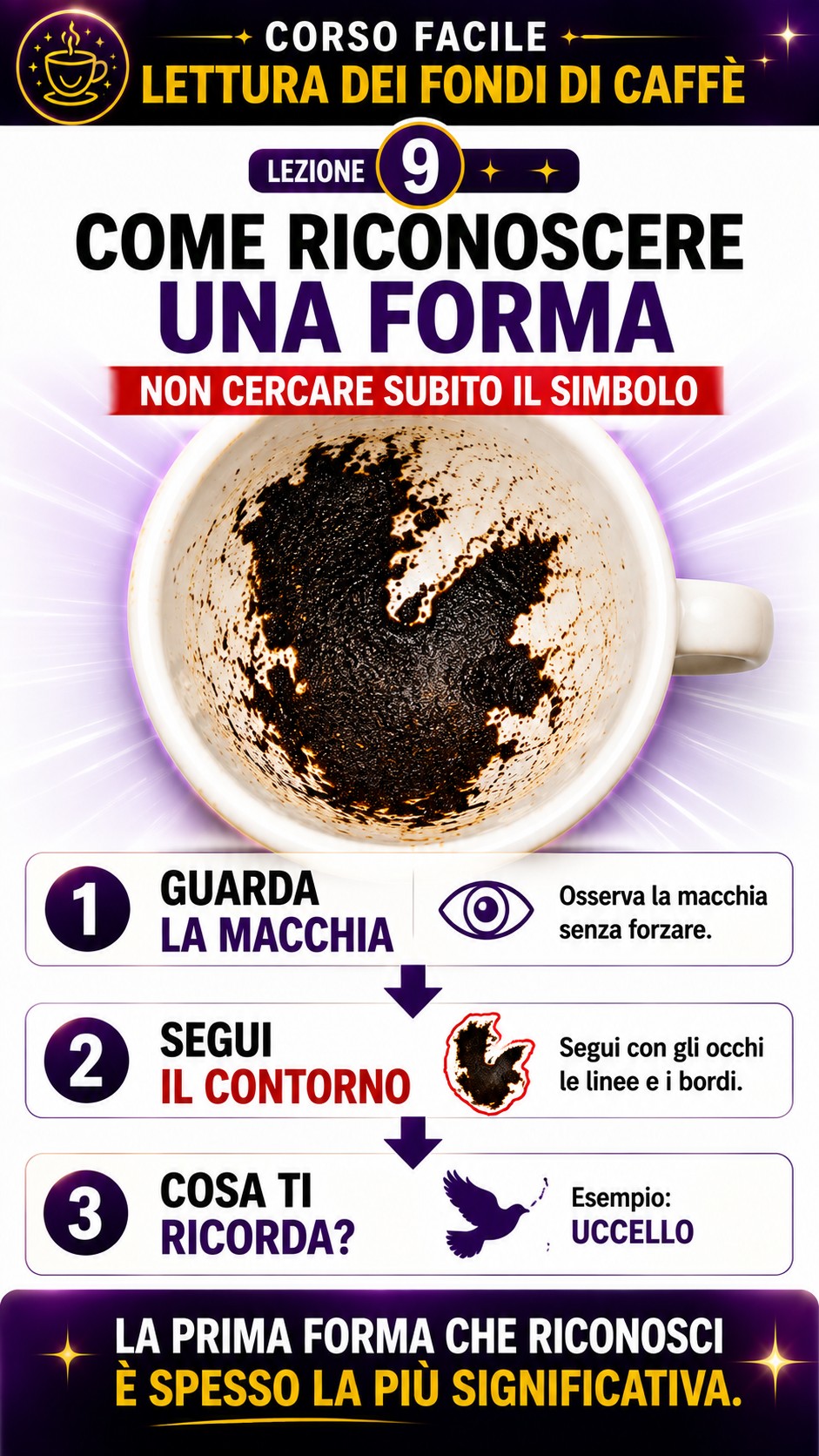 corso facile illustrato con immagini per imparare la lettura dei fondi di caffè realizzato dai tarocchi gratis delle streghe e dal cartomante francesco